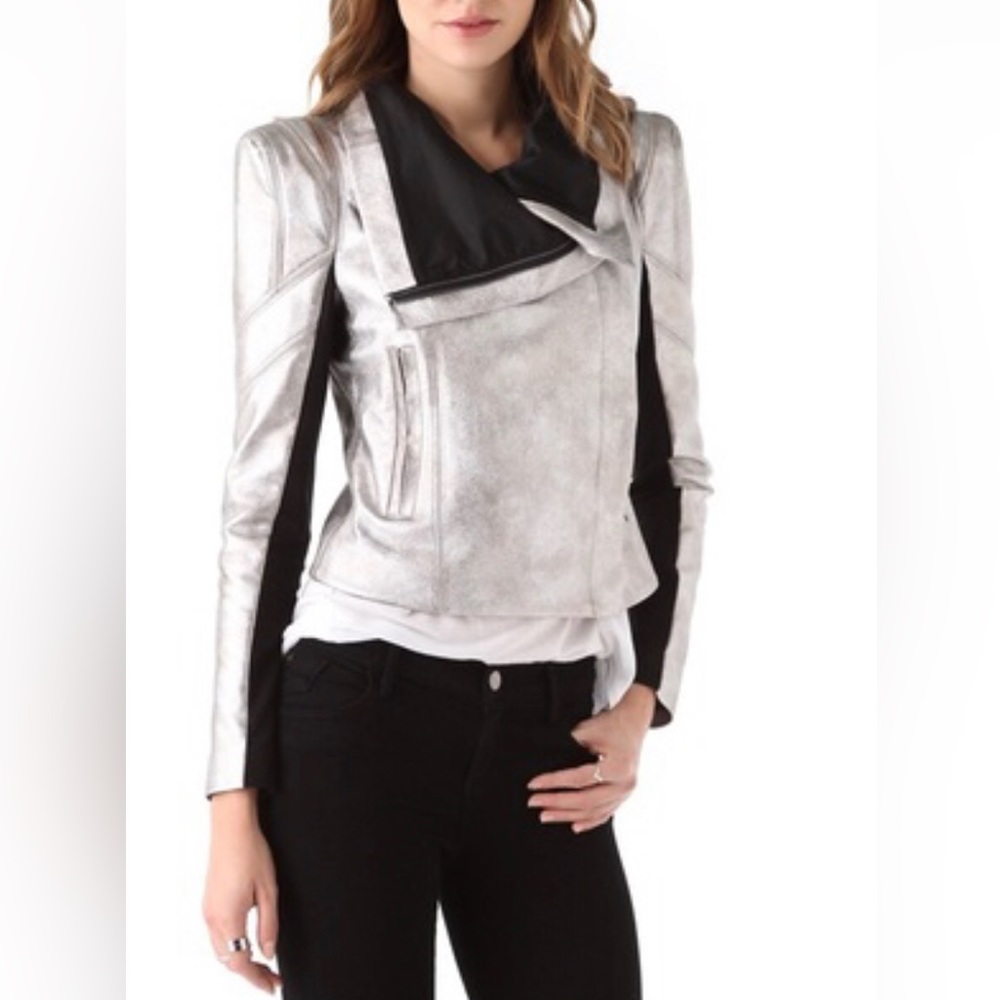 NWT BCBGMAXAZRIA Orson Metallic Moto Jacket